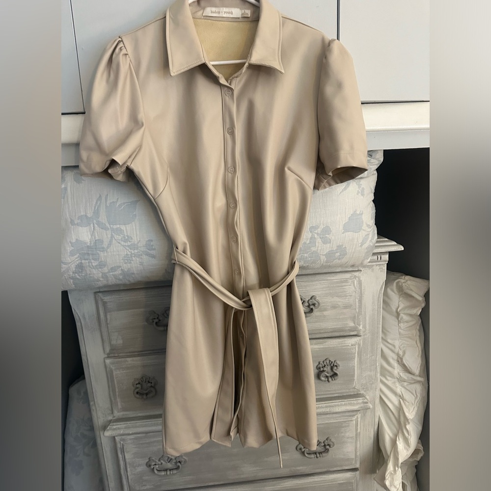 Adorable Faux Leather off white dress Bishop and Young Boutique wear w boots!!!